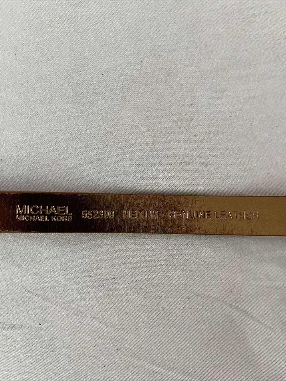 Michael Kors Tan Genuine Leather Belt with Gold MK Logo Buckle